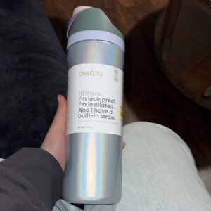 Owala 24oz Iridescent Stainless Straw Bottle - Silver/Green Accent